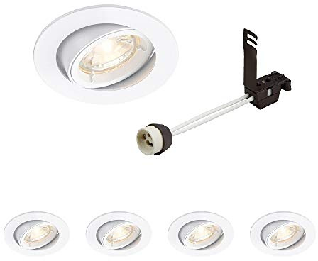 CAST Recessed Lighting - Mains Powered LED Spot Lights Downlights for Ceiling - IP20 Rated GU10 Fitting for Halogen or LED - Matt White Finish, Adjustable Tilt Version – Pack of 4