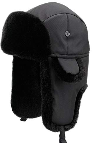 Insun Unisex Warme Fliegermütze Winter Fellmütze Trappermütze mit Kunstfell Schwarz 1 XXL