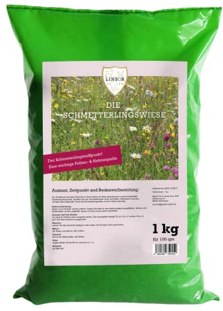 Linsor Schmetterlingswiese, 1kg für 100m², Saatgut mit einheimischen bunten Wildblumen, Gräsern und Kräutern, lockt Schmetterlinge, Bienen und Insekten an