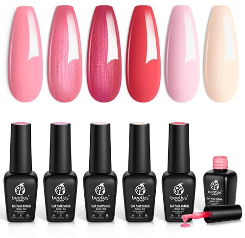Beetles Vernis à ongles gel, 6 couleurs Vernis gel Nude-Pink Rose rouge Blanc laiteux Sweetheart Candies Collection Lampe UV LED pour Lumière pour ongles pour ongles d'été Cadeau pour femmes