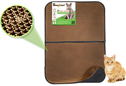Genieforce® TC8 Katzenmatte Katzenklo Matte, Katzenstreumatte, faltbar, Waben Doppelschicht Design, Wasserdicht, urinsichere Auffangmatte für Katzentoiletten. [75 x 55,5cm] (Braun)