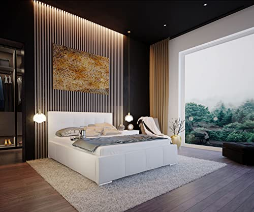 lukmebel Stella - Polsterbett 180x200 mit Bettkasten - Bettgestell 180x200 mit Lattenrost 180x200cm - Doppelbett - Stauraum - Bettgestell 180x200 - Schlafzimmer Möbel - Kopfteil Bett