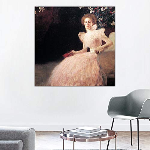 Leinwand Kunst Gemälde von Gustav Klimt《Sonja Knips》Kunstwerk Poster Bild Wanddekor Home Interior Wohnzimmer Dekoration 70x70cm(28x28in) Mit Rahmen