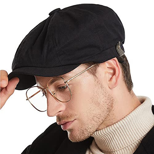CLAPE Casquette Shelby Casquette Gavroche Homme Gatsby Vintage Newsboy Cap Baker Boy Hat Chapeau Souples,BL42-Black,Taille Unique