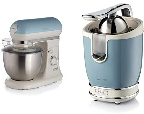 Ariete 1588 Impastatore Vintage Planetaria Per Pane, Bianco Blu & 413, Spremiagrumi Vintage, Spremiagrumi Elettrico con Leva Professionale, 2 Coni per Frutti Grandi e Piccoli, Beccuccio Salvagoccia