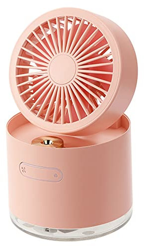 Ventilatore USB Potente Ricaricabile Silenzioso Desktop Piccolo Mini 2 in 1 Ventola a Spruzzo Portatile Luce Notturna Leggera Portatile Humidificatore Portatile per Casa Comodino da Lett(Color:Rosa)
