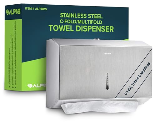 Alpine Industries Dispenser per asciugamani di carta, può contenere fino a 200 °C e 275 fazzoletti multipiegati, in acciaio inox, per casa, ufficio e bagno, colore naturale