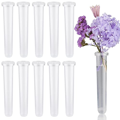 ZDNT 10 Stück Blumen Wasserröhrchen Blumenröhrchen Reagenzgläser für Blumen transparent Kunststoff Blume Fläschchen Wasserröhrchen mit Kappen für Blumenarrangements,Blumen Pflanzen,11x2.2 cm