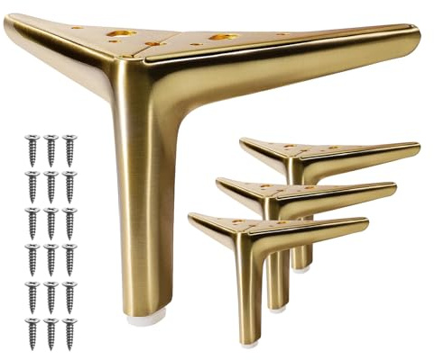 VEHCIL 4.7-inch Brushed Gold Furniture Legs, Legs for Furniture Set of 4 Modern Furniture Feet Metal Table Legs for Cabinet Sofa Couch Chair Bed Dresser Wardrobe Risers DIY Replacement