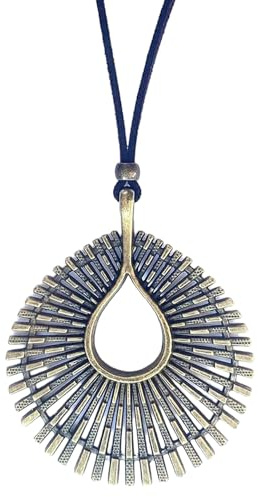 ASTER ALHELÍ - Halskette Damen mit großem Anhänger Silber oder Bronze - Damen-Sonnen-Anhänger aus Wildleder mit verstellbarer Höhe - Originelles Geschenk für Frauen