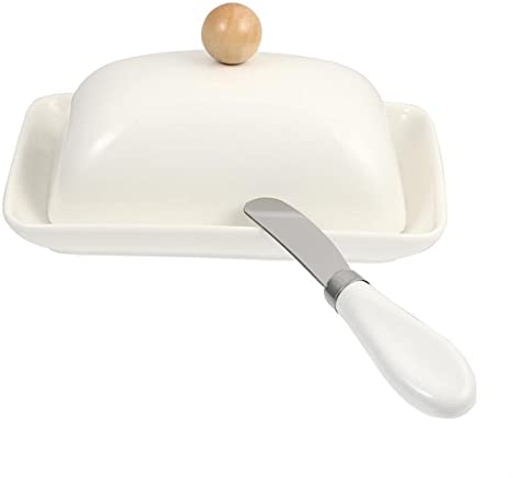 Mantequera Mantequera de 1 pieza con tapa Caja de mantequilla de cerámica Contenedor de mantequilla con cuchillo Mantequera de porcelana Porta margarina para el hogar Hotel Bar Mantequera Contenedor (