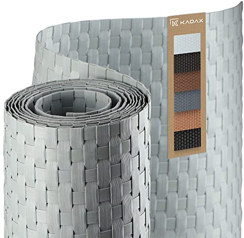 KADAX Brise-vue résistant aux intempéries, en rotin synthétique, toile 1 x 1 m, gris clair, vendu au mètre, serre-câbles