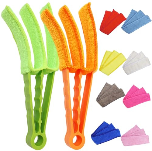 2 Pack 3 Arms Blinds Duster with 10 Colors Microfiber Sleeves, Window Blind Cleaner Duster Brush , Cleaning Tools for Window Blinds, Air Conditioner Vents, Fans, Car Vent
