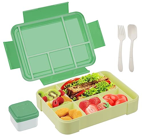 Bossjoy Bento Lunch Box, Reusable Bento Box Adult Lunch Box with 5 Compartments and 1 Salad Dressing Containers, Lunch Containers for Men Women Student School Office, Microwave Safe (1330ML)
