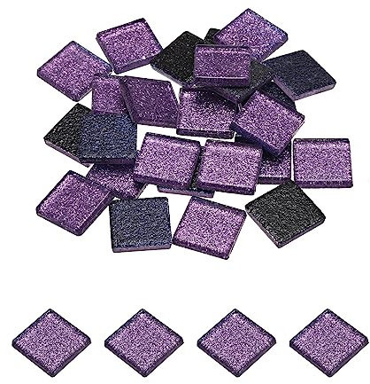 sourcing map Mosaïque Carrelage Tuile Tesselle, Verre Éclat Cristal Vrac Carré Paillettes Carreaux 2x2cm pour Maison Décoration, Artisanat, Pack de 25(100g, Violet)