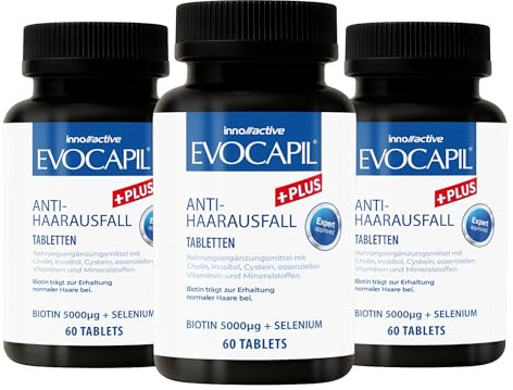 Evocapil Plus 3x 60 Tabletten gegen Haarausfall & nach Haartransplantation - Biotin + Selen, Zink & Vitamine - Haarvitamine für Männer & Frauen
