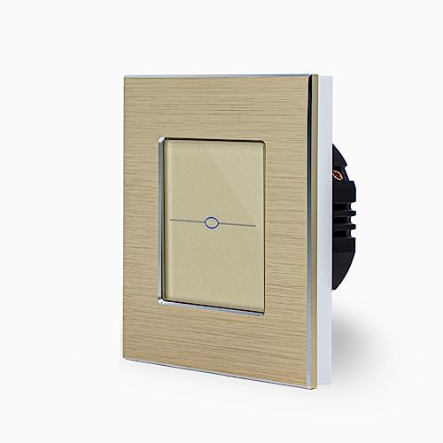 LUX einfacher Touch Wechsel Dimmer Lichtschalter Ein/Aus dimmbar 1-Fach im Aluminiumrahmen in Gold 1-Weg Glas Berührungs Wandschalter Wechselschalter zum dimmen von mehreren Orten Luxus-Time