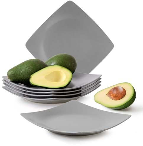 Konsimo. Speiseteller Set für 6 Personen - EPIRI Tellerset aus Keramik - Teller Set 6er - Spülmaschinen - Mikrowellengeeignet - Moderne Großer Essteller - 25x25cm - Grau