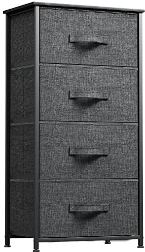 YITAHOME Kommode, Schrank, Aufbewahrungsschrank, 4 Schubladen aus Stoff mit Griffen, Aufbewahrungskommode, grau
