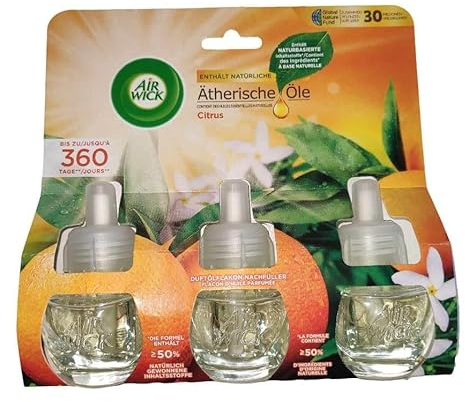 Air Wick doftoljeflaska – rumsdoft och luftfräschare – doft: Citrus – fruktig och fräsch rumsdoft för eluttaget – 3 x 19 ml påfyllning