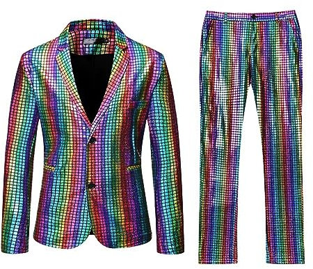 DeaAmyGline Anzug Herren 2 Teilig Sets Disco Outfit Glitzer Jacke und Hose Metallic Glänzende Pailletten Anzüge für Discokugel Party Karneval Kustüm Discokugel Hochzeit Mottoparty Disco-Anzug