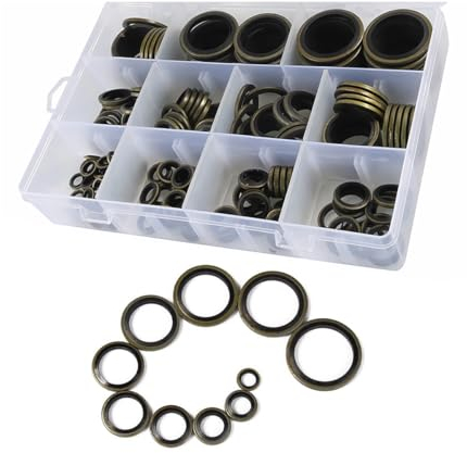 JNNJ 245 Pieces Hydraulic Sealing Rings Bonded Rubber Lip, Rubber Sealing Washer Assortment Set, Oil Drain Plug Bonded Seal Rings Assortment, Rubber Seal Ring Washers 6-30mm(Black)