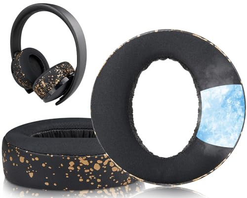 SOULWIT Cooling-Gel Ear Pads Cushions for Sony New Gold Wireless Playstation PS4 Headset, Replacement Earpads for 2018 Version, Headphone Model CUHYA-0080 - Black Gold