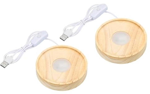 PATIKIL 4 Inch Wooden LED Light Base, 2pcs Wood Light Display Base Stand Lighting with Switch for 3D Crystal Glass Aroma Stone Art, Warm White Light