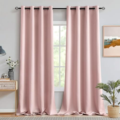 MIULEE Verdunklungsvorhänge Thermo Blickdicht Ösen 2er Set 140x260cm Rosa | Blickdichter Thermostoff für Wohnzimmer und Schlafzimmer, hilft Licht, Hitze und Kälte zu reduzieren.
