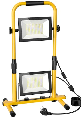 Lightasea LED Baustrahler 200W 20000LM LED Arbeitsleuchte 230v mit H Stand Einstellbar, IP66 Wasserdicht Baustellenlampe LED 6500K Kaltweiß mit 3M Kabel & Stecker für Werkstatt, Baustelle oder Garage