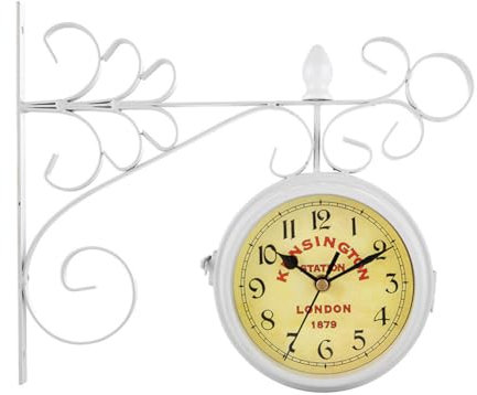 Doppelseitig Wanduhr Vintage, Bahnhofsuhr Wetterfest, Runde Wanduhr für Garten, Retro Schmiedeeisen Metall Wanduhren Aussen Stille Quarzuhr Wanduhr Outdoor Uhr Dekorative Wanduhr Korridoren 28 x 24cm