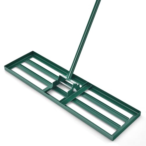 GOPLUS Râteau de Nivellement de Pelouse, Râtea de Jardin en Métal avec Manche Ergonomique 170cm, Poignée en PVC Antidérapante, pour Jardin, Ferme, 106 x 25cm (Vert)