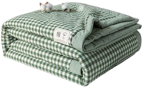Surwin Colcha Bouti a Cuadros Moderno y Sencillo Colchas Acolchado para Cama Reversible Colcha para Primavera y Verano Edredón Respirable Suave Lavable Individual Matrimonio (Verde Blanco,150x200cm)