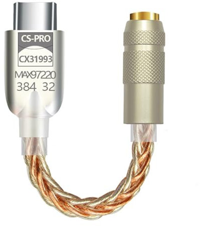 Amplificateur de son numérique amélioré CX31993 MAX97220 Puce Type C 3,5 mm Adaptateur HiFi 32 bits/384 kHz Adaptateur de casque Type C vers adaptateur 3,5 mm