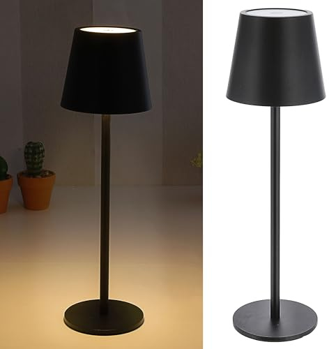 Cepewa Lampada da tavolo con funzione touch | dimmerabile senza gradini con 3 tonalità di bianco 11x37cm nero | 65 Lumen 56 LED Cavo di ricarica USB (1 x Lampada da tavolo 11x37cm nero)
