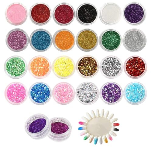 12 x pulverförmige Nagelglitzerflaschen, 12 x Nagel-Glanzflaschen, Nagelglitzpulver, feines Glitzer-Pulver für Kunsthandwerk, handgefertigte dekorative Accessoires
