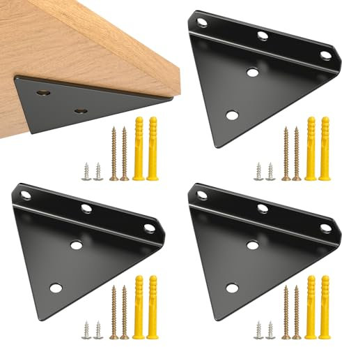 Rseuphiee 4 Piezas Escuadras para Estanterias, 80x100 mm Metal Soportes de Triangular, Soporte Estanterias para Estantes con Tornillos, Escuadras Estanterias para Decoración Estar, Dormitorio(Negro)