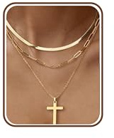 Adramata 3Pcs Collares Mujer Acero Inoxidable Collar Cadena Chapado en Oro de 14K Collares de Ajustables en Capas Apilables Collares Colgantes de Cruz/Moneda/Corazón Collar de Plata y Oro Mujer