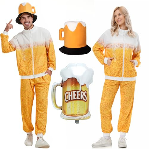 KUKIKUKI Bier Trainingsanzug Kostüm für Männer Frauen Retro 80er Jahre Outfit Bier Jogginganzug Karnevalskostüm