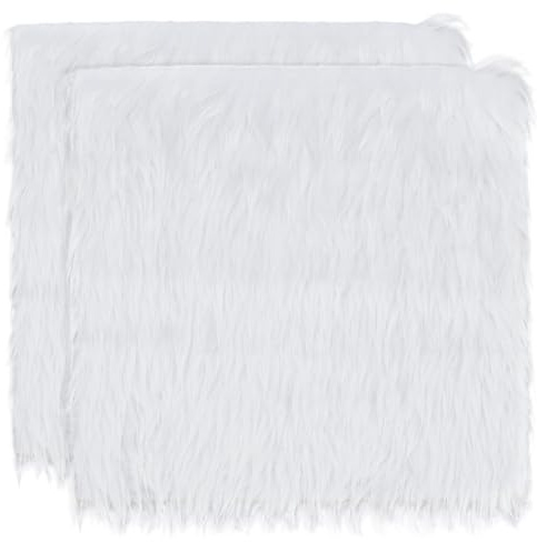 BENECREAT 2Pcs Weiß Kunstpelz Stoff, 25x25cm Weich Plüsch Shaggy Quadrate Vorgeschnittene Handwerk Pelz Stoff für Gnome Kunsthandwerk, Kostüme, Teppiche, Kissen, Nähen, Dekorationen