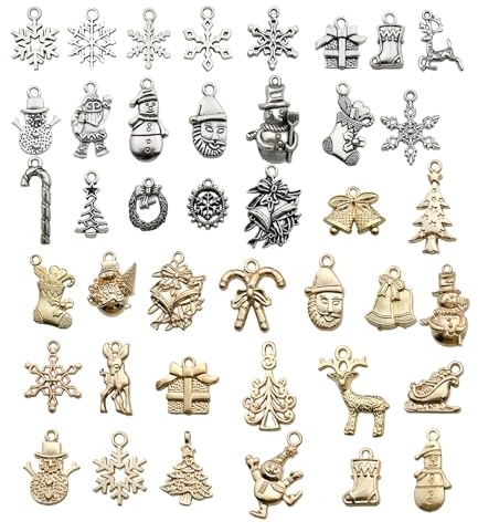 SURALIN 41-teilige Weihnachtsanhänger, Vintage Gold- und Silberschmuckanhänger, Weihnachtsanhänger, Kunsthandwerk, Ohrringe, Halsketten, Armbänder