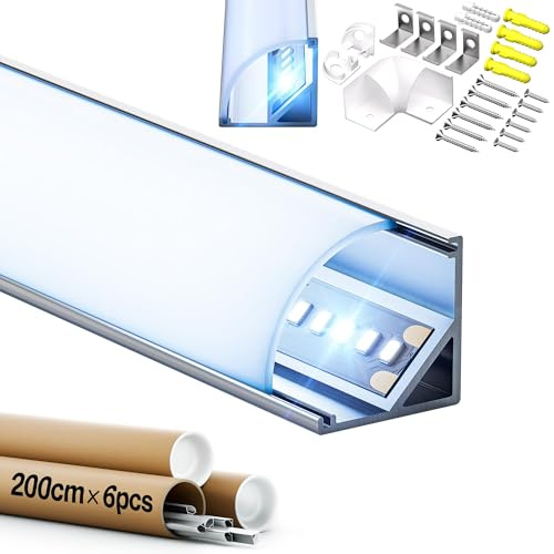 GEEKLUX LED-Eckprofil aus Aluminium, 2 m x 20 Stück (40 m), 45°, für LED-Streifen, Aluminiumprofil für perfekte Beleuchtung mit Diffusor und Endkappen, für LED-Streifen – 15,8 x 15,8 mm