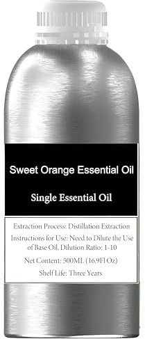 100% reines ätherisches Süßorangenöl für Aromatherapie, Diffusoren, Hautpflege, Kerzenseifenherstellung, Premium-Süßorangenöl, Bio-Orangenduftöl zur Entspannung, Stresslinderung(500ml)