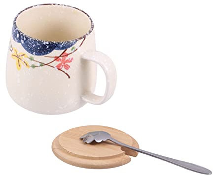 Cabilock Retro Ceramic Mug Lid Spoon Chic Breakfast Cup for Home Office Stylish Water Cup for Desserts