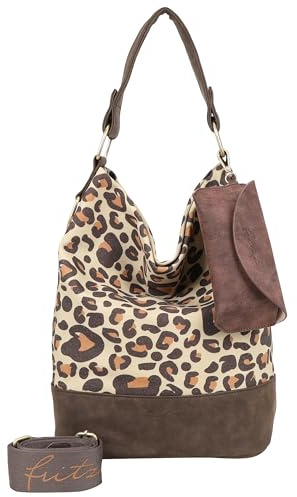 Fritzi Izzy07 Limited Leo Hobo Damen Schultertasche Handtasche Freizeit Alltag Druckknopf Canvas 38 x 18 x 35 cm, Camel