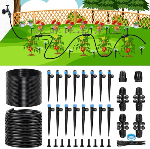 Kafuzi Kit de système d'irrigation goutte à goutte de 30,6 m, nouveau système de brumisation d'arrosage automatique pour serre, cour, pelouse, plante avec tuyau de distribution de 1,27 cm et