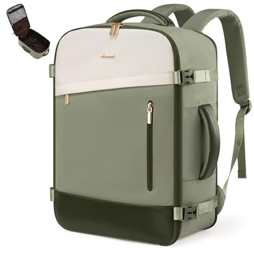 LOVEVOOK Ryanair Handgepäck 40x30x20, 24L Travel Rucksack für Damen | Erweiterbares Design, Ryanair Rucksack, Reiserucksack Cabin Bag für Eurowings, Wizz Air - Teegrün