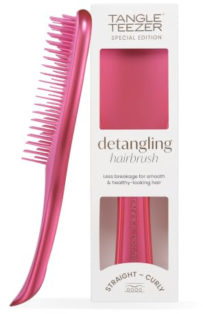Tangle Teezer Ultimate Detangler Haarbürste – Nasses & Trockenes Haar – Entwirrungsbürste für Alle Haartypen – Zweistufige Borsten Reduzieren Haarbruch & Knoten – Afterparty Rosa mit Chrom-Finish
