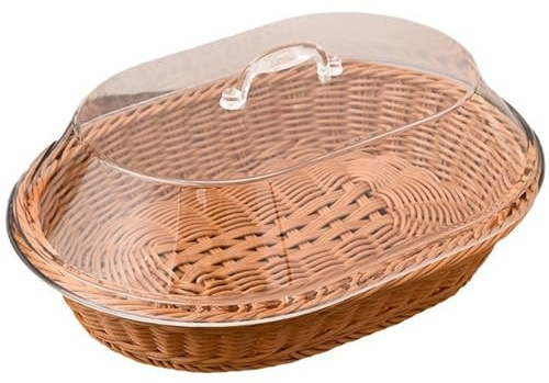 Brotkorb mit Deckel, 14x10 x 5,5 Zoll Ovaler Rattan Weidenkorb mit Acrylabdeckung für Snacks, Süßigkeiten und Essensdisplay