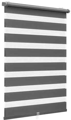 Sekey Double Roller Blind Klemmfix No Drilling for Windows Double Roller Blind 80 cm Wide Duo Roller Blind Sun Protection 80 x 200 cm Dark Grey